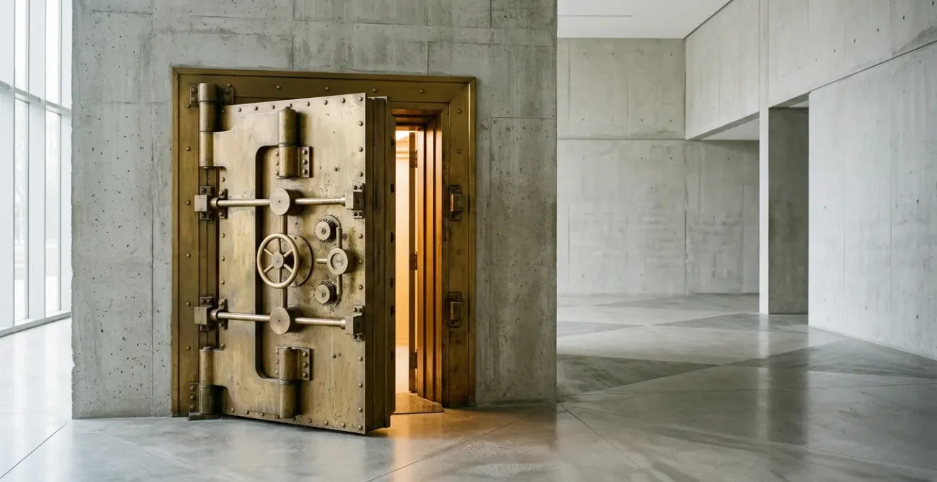 Financial security concept showing the interplay between traditional banking institutions and modern deposit protection frameworks in the United Kingdom