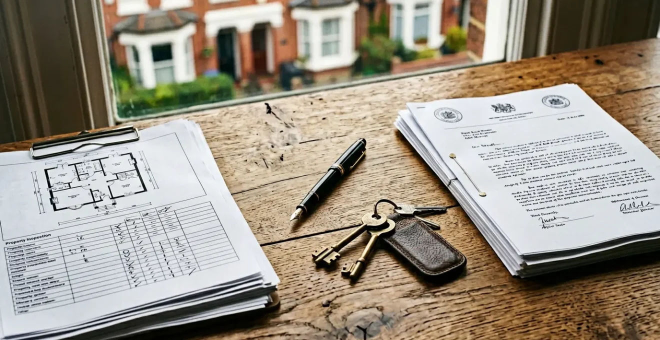 UK landlord reviewing legal documents and property inspection reports to defend against tenant disrepair claim