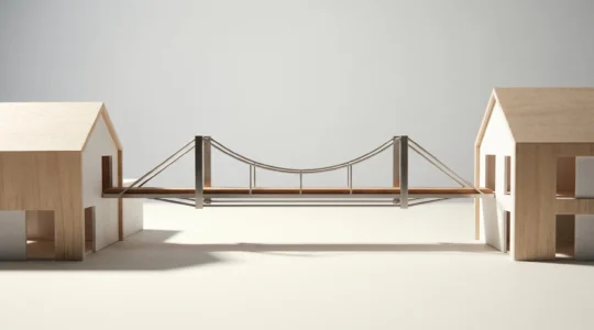 Conceptual representation of bridging finance saving a broken property chain through rapid funding