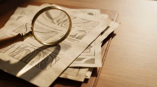 Close-up of a car insurance policy document with magnifying glass revealing fine print details